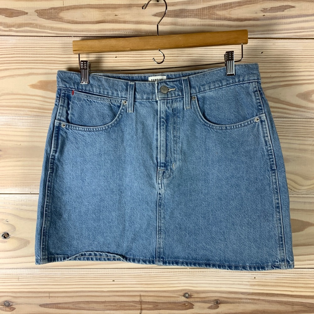 Aritzia Sunday Best Denim Mini Skirt Women 31 Light Wash High Waisted Prep‎